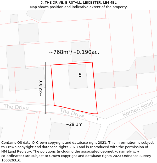 5, THE DRIVE, BIRSTALL, LEICESTER, LE4 4BL: Plot and title map