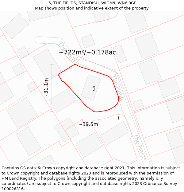 5, THE FIELDS, STANDISH, WIGAN, WN6 0GF: Plot and title map