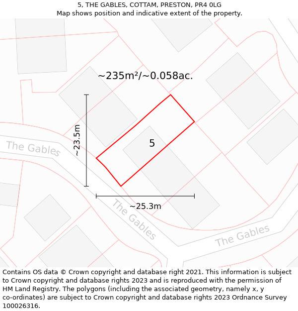 5, THE GABLES, COTTAM, PRESTON, PR4 0LG: Plot and title map