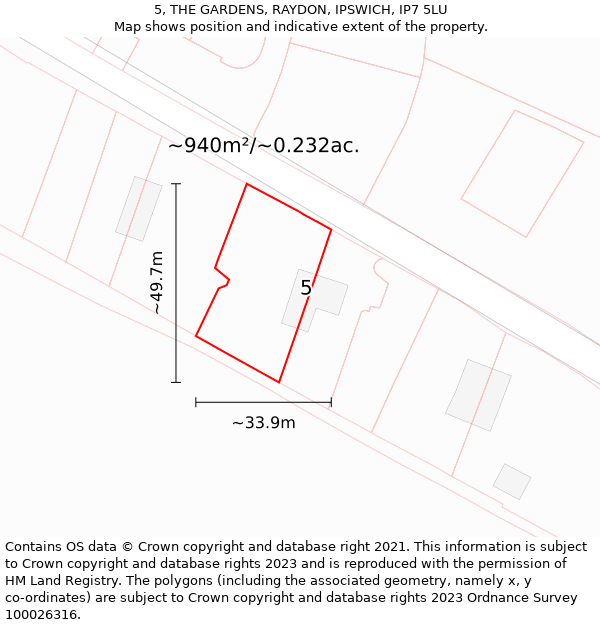 5, THE GARDENS, RAYDON, IPSWICH, IP7 5LU: Plot and title map