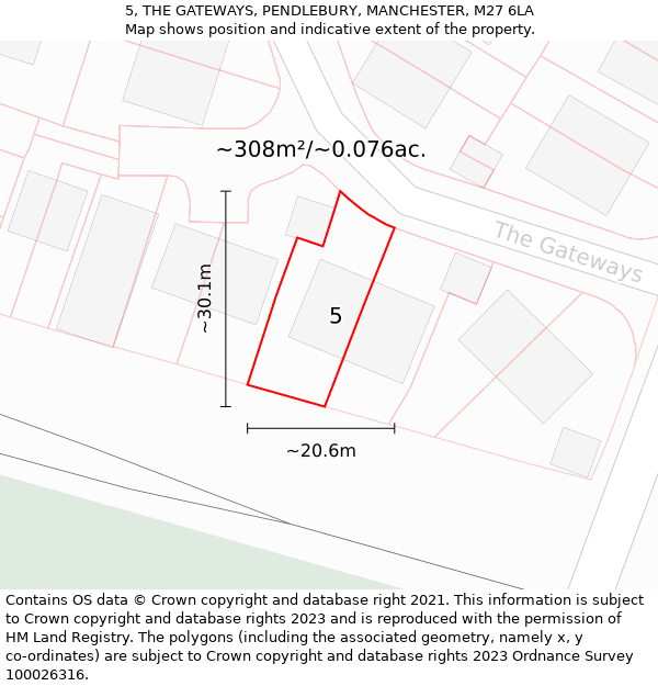 5, THE GATEWAYS, PENDLEBURY, MANCHESTER, M27 6LA: Plot and title map