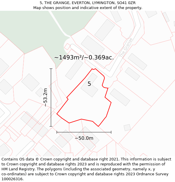 5, THE GRANGE, EVERTON, LYMINGTON, SO41 0ZR: Plot and title map