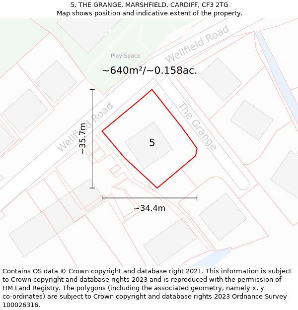 5, THE GRANGE, MARSHFIELD, CARDIFF, CF3 2TG: Plot and title map