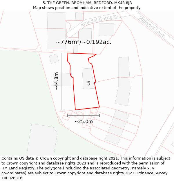 5, THE GREEN, BROMHAM, BEDFORD, MK43 8JR: Plot and title map