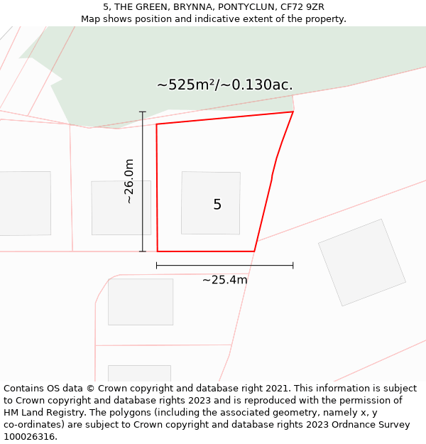 5, THE GREEN, BRYNNA, PONTYCLUN, CF72 9ZR: Plot and title map