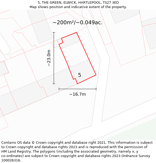 5, THE GREEN, ELWICK, HARTLEPOOL, TS27 3ED: Plot and title map