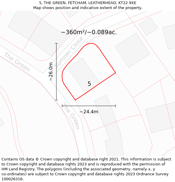 5, THE GREEN, FETCHAM, LEATHERHEAD, KT22 9XE: Plot and title map