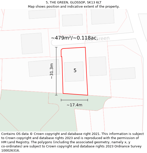 5, THE GREEN, GLOSSOP, SK13 6LT: Plot and title map