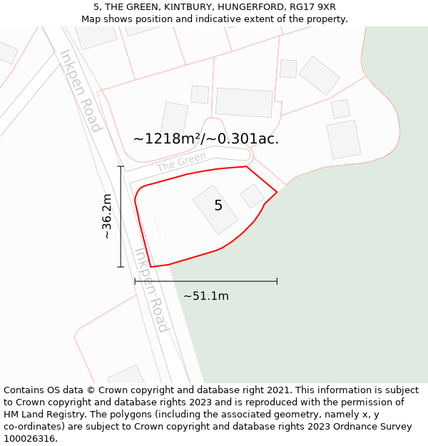 5, THE GREEN, KINTBURY, HUNGERFORD, RG17 9XR: Plot and title map