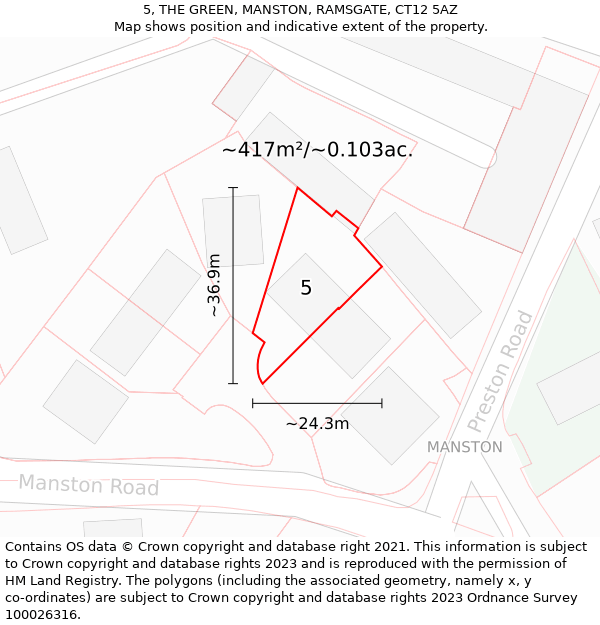 5, THE GREEN, MANSTON, RAMSGATE, CT12 5AZ: Plot and title map