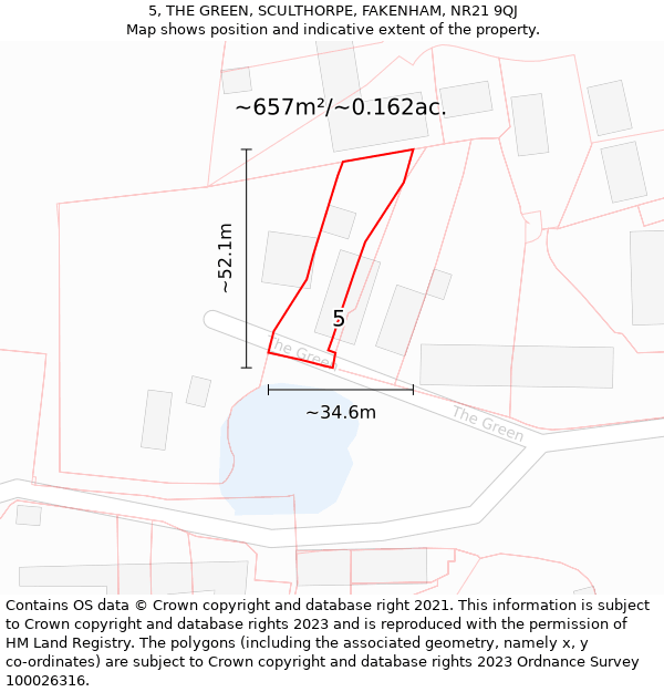 5, THE GREEN, SCULTHORPE, FAKENHAM, NR21 9QJ: Plot and title map