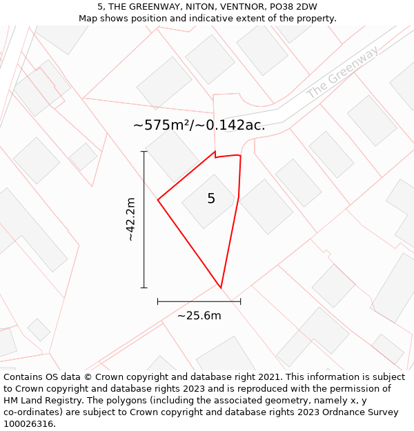 5, THE GREENWAY, NITON, VENTNOR, PO38 2DW: Plot and title map