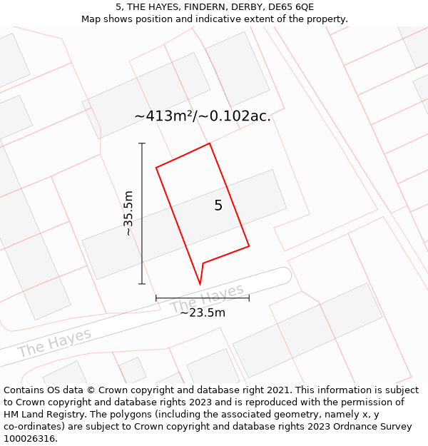 5, THE HAYES, FINDERN, DERBY, DE65 6QE: Plot and title map