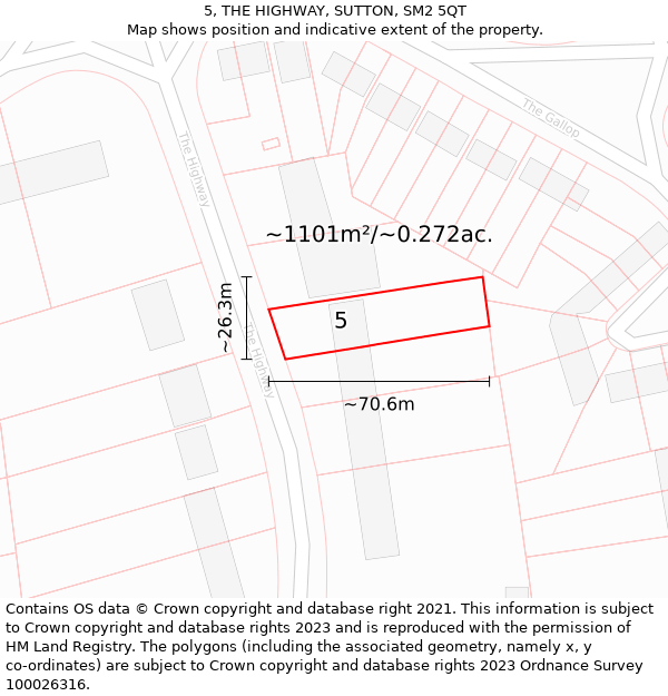 5, THE HIGHWAY, SUTTON, SM2 5QT: Plot and title map