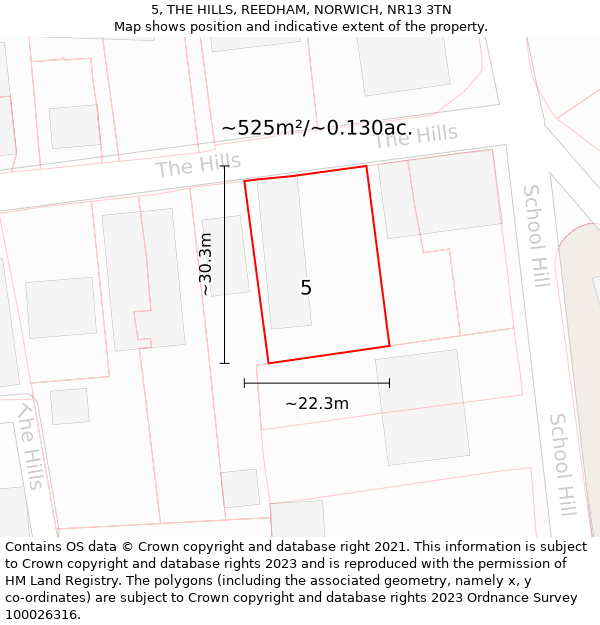 5, THE HILLS, REEDHAM, NORWICH, NR13 3TN: Plot and title map