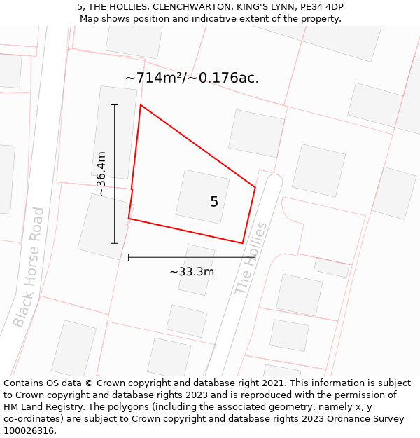 5, THE HOLLIES, CLENCHWARTON, KING'S LYNN, PE34 4DP: Plot and title map