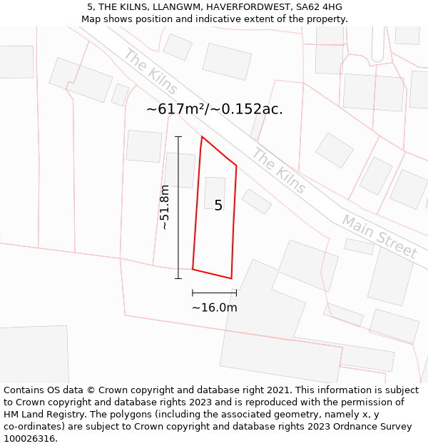 5, THE KILNS, LLANGWM, HAVERFORDWEST, SA62 4HG: Plot and title map