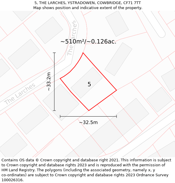 5, THE LARCHES, YSTRADOWEN, COWBRIDGE, CF71 7TT: Plot and title map