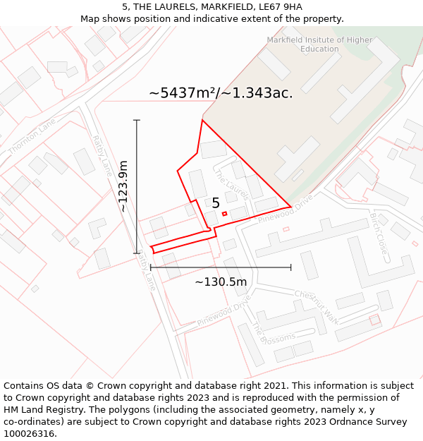 5, THE LAURELS, MARKFIELD, LE67 9HA: Plot and title map