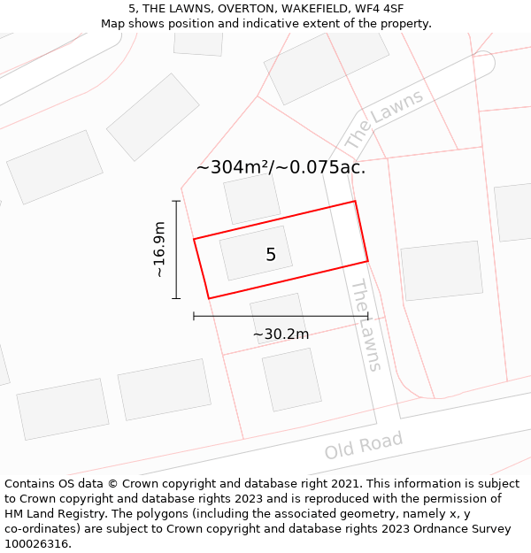 5, THE LAWNS, OVERTON, WAKEFIELD, WF4 4SF: Plot and title map