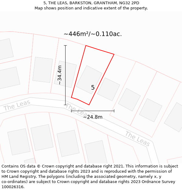 5, THE LEAS, BARKSTON, GRANTHAM, NG32 2PD: Plot and title map