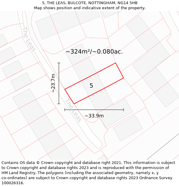 5, THE LEAS, BULCOTE, NOTTINGHAM, NG14 5HB: Plot and title map