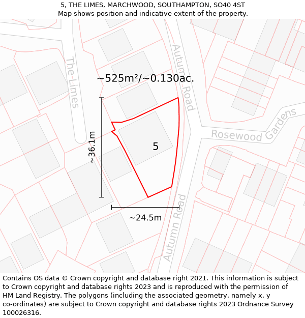 5, THE LIMES, MARCHWOOD, SOUTHAMPTON, SO40 4ST: Plot and title map