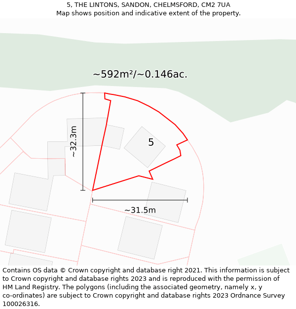 5, THE LINTONS, SANDON, CHELMSFORD, CM2 7UA: Plot and title map