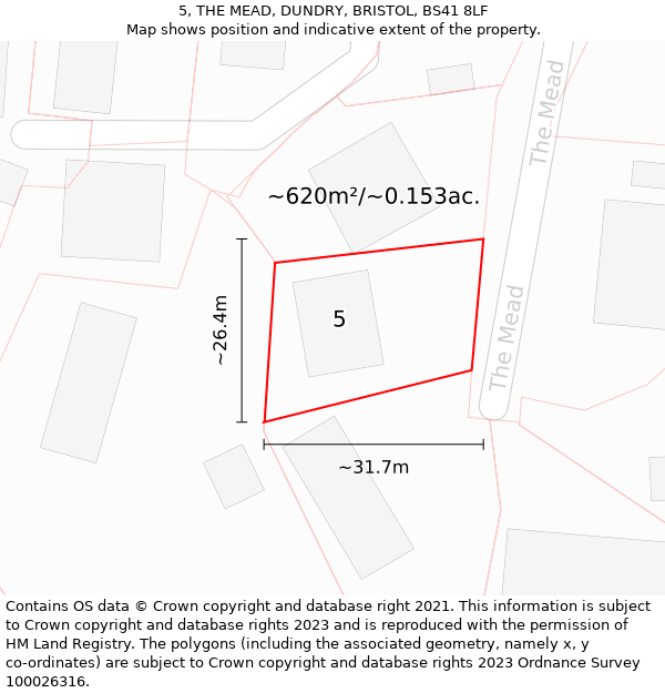 5, THE MEAD, DUNDRY, BRISTOL, BS41 8LF: Plot and title map