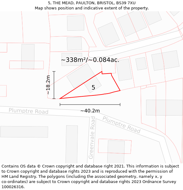 5, THE MEAD, PAULTON, BRISTOL, BS39 7XU: Plot and title map