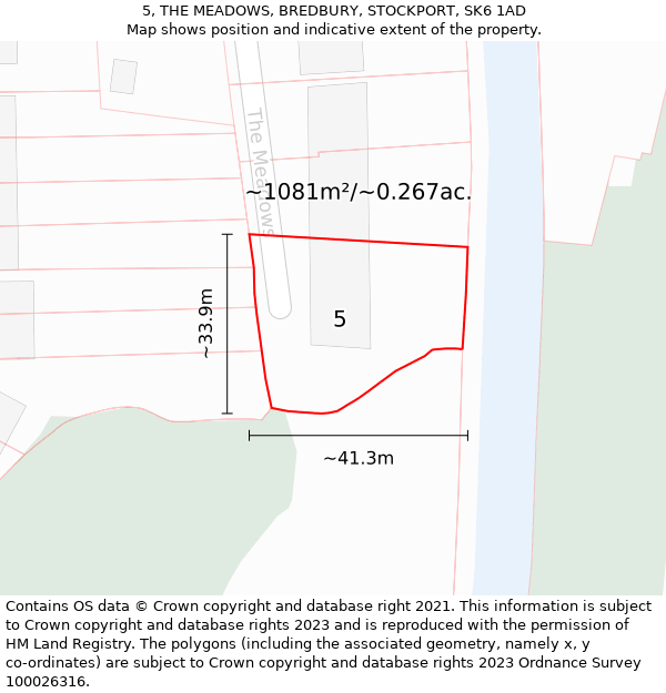 5, THE MEADOWS, BREDBURY, STOCKPORT, SK6 1AD: Plot and title map