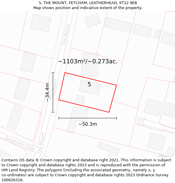 5, THE MOUNT, FETCHAM, LEATHERHEAD, KT22 9EB: Plot and title map