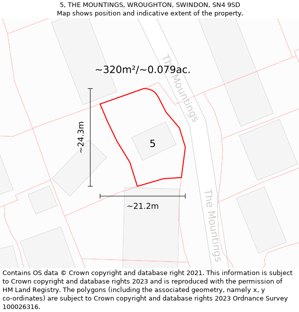 5, THE MOUNTINGS, WROUGHTON, SWINDON, SN4 9SD: Plot and title map