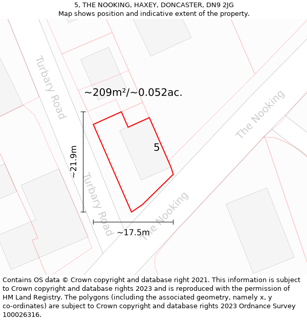 5, THE NOOKING, HAXEY, DONCASTER, DN9 2JG: Plot and title map