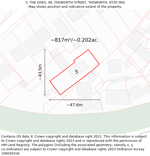 5, THE OAKS, 49, TADWORTH STREET, TADWORTH, KT20 5RG: Plot and title map