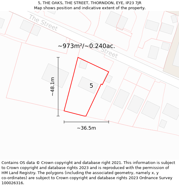 5, THE OAKS, THE STREET, THORNDON, EYE, IP23 7JR: Plot and title map