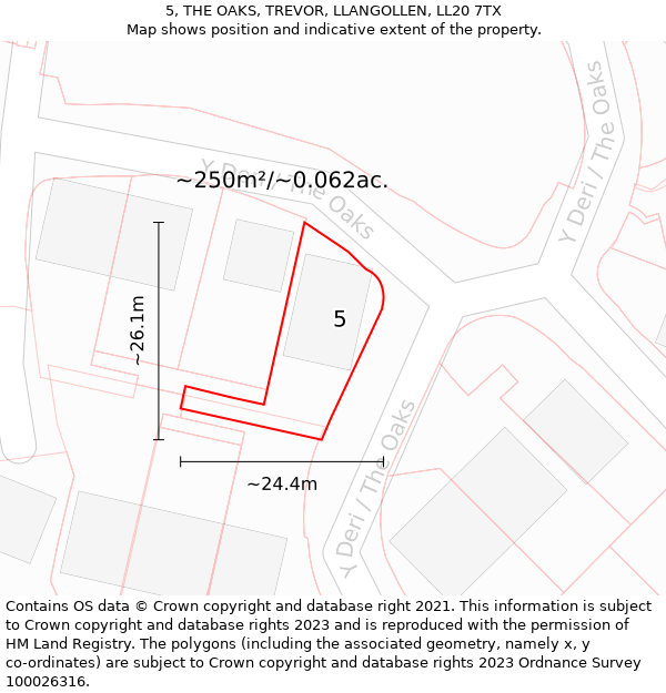 5, THE OAKS, TREVOR, LLANGOLLEN, LL20 7TX: Plot and title map