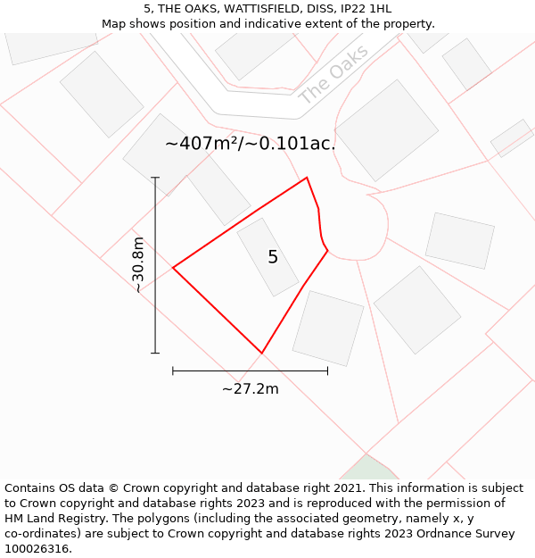 5, THE OAKS, WATTISFIELD, DISS, IP22 1HL: Plot and title map