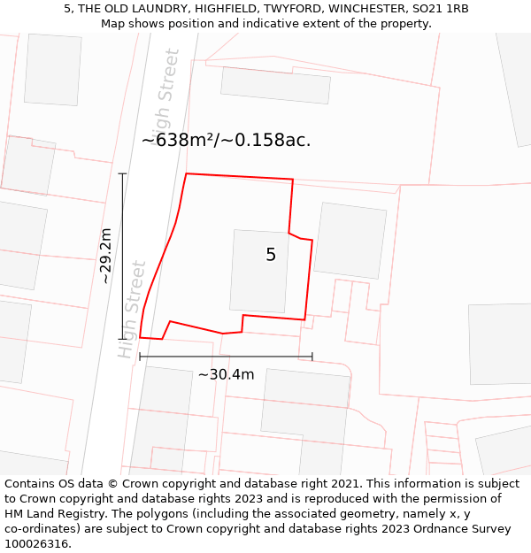 5, THE OLD LAUNDRY, HIGHFIELD, TWYFORD, WINCHESTER, SO21 1RB: Plot and title map