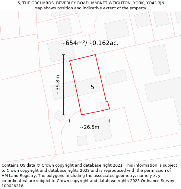 5, THE ORCHARDS, BEVERLEY ROAD, MARKET WEIGHTON, YORK, YO43 3JN: Plot and title map