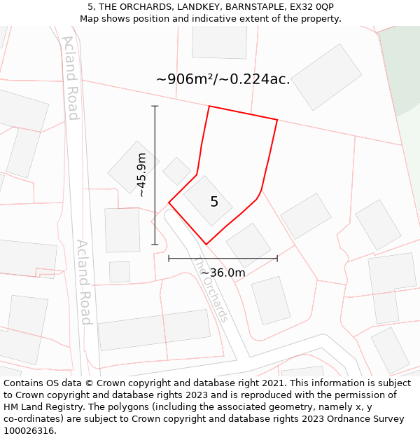 5, THE ORCHARDS, LANDKEY, BARNSTAPLE, EX32 0QP: Plot and title map