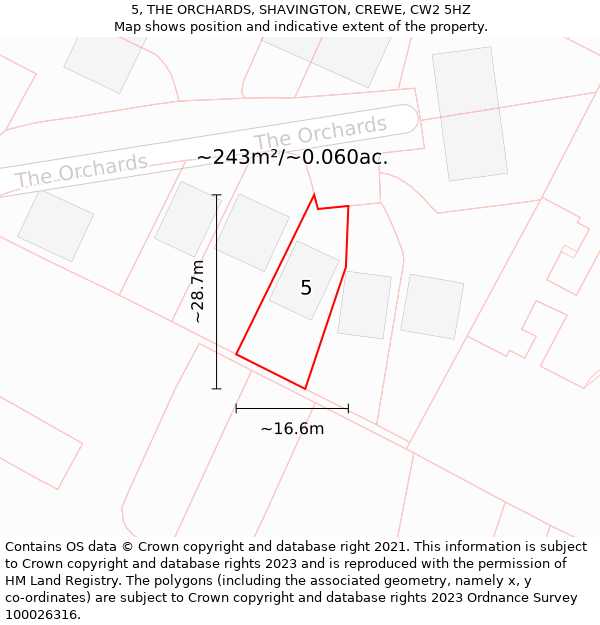 5, THE ORCHARDS, SHAVINGTON, CREWE, CW2 5HZ: Plot and title map