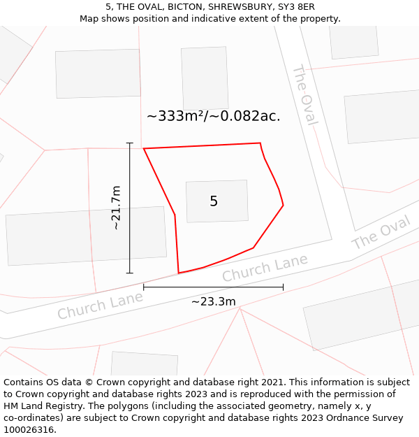 5, THE OVAL, BICTON, SHREWSBURY, SY3 8ER: Plot and title map