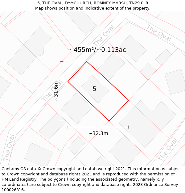 5, THE OVAL, DYMCHURCH, ROMNEY MARSH, TN29 0LR: Plot and title map