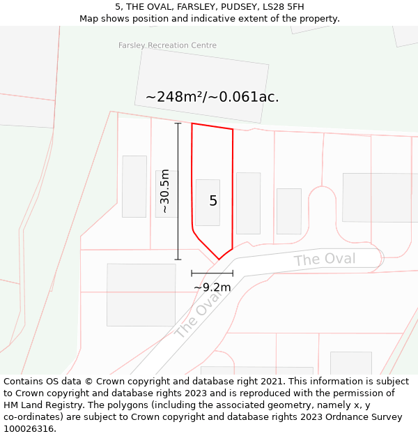 5, THE OVAL, FARSLEY, PUDSEY, LS28 5FH: Plot and title map