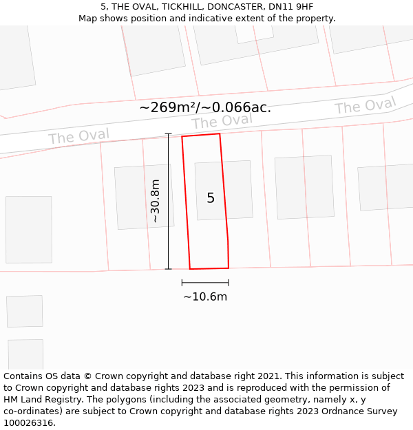 5, THE OVAL, TICKHILL, DONCASTER, DN11 9HF: Plot and title map