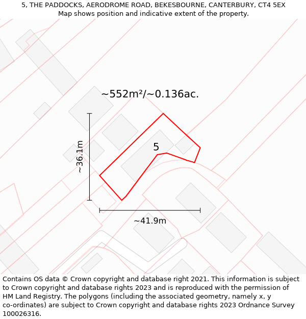 5, THE PADDOCKS, AERODROME ROAD, BEKESBOURNE, CANTERBURY, CT4 5EX: Plot and title map