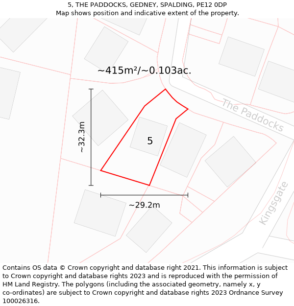 5, THE PADDOCKS, GEDNEY, SPALDING, PE12 0DP: Plot and title map