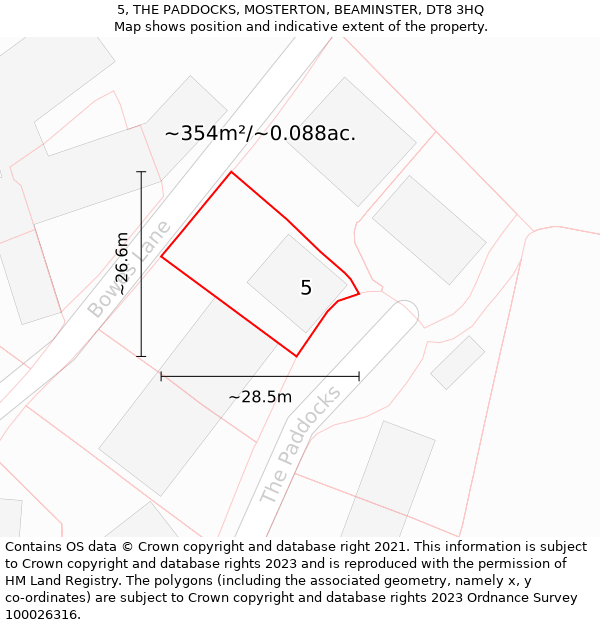 5, THE PADDOCKS, MOSTERTON, BEAMINSTER, DT8 3HQ: Plot and title map