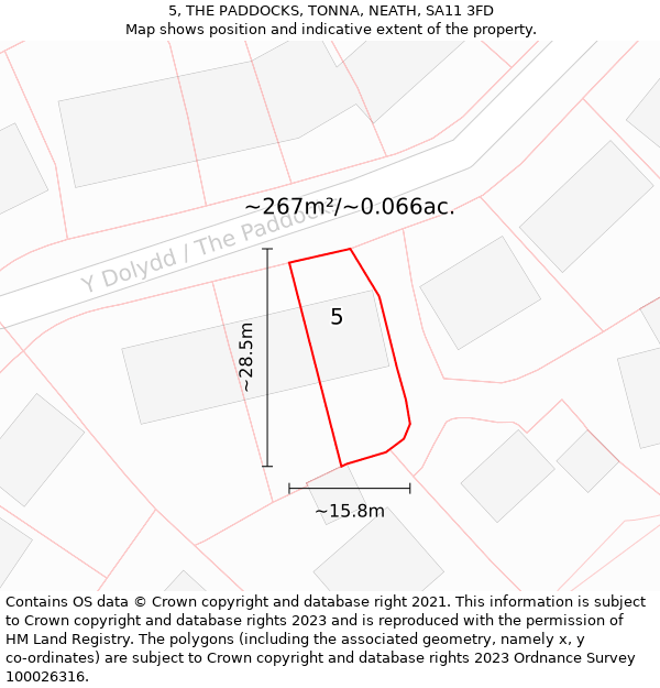 5, THE PADDOCKS, TONNA, NEATH, SA11 3FD: Plot and title map